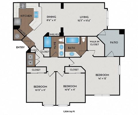 Boulder Creek - Sammamish, WA Apartments - Granite Floor Plan 1308 SF