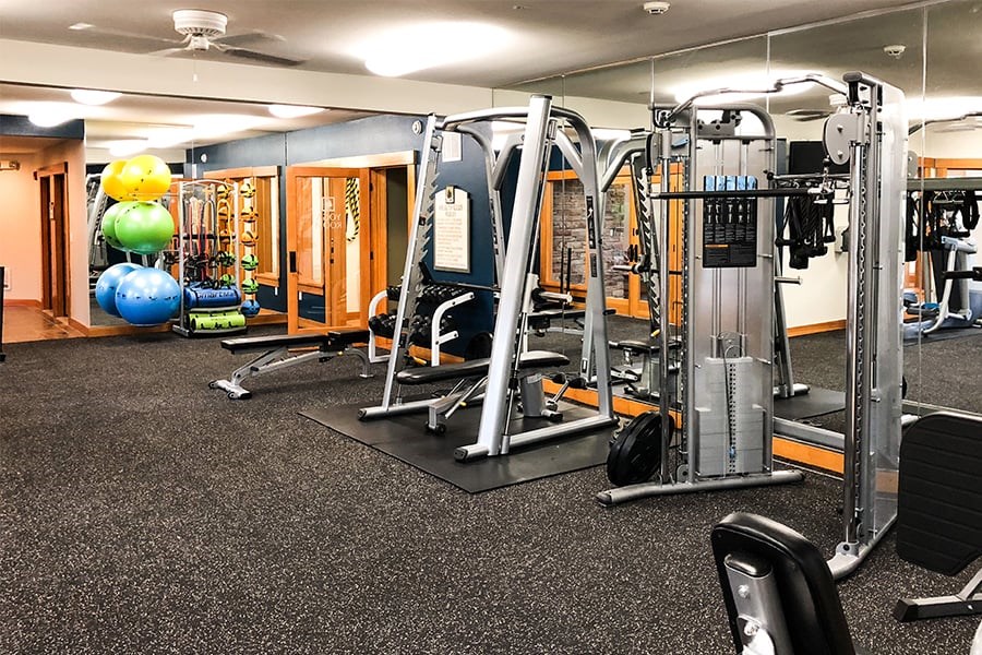 Indoor racquetball court, yoga studio and fitness center