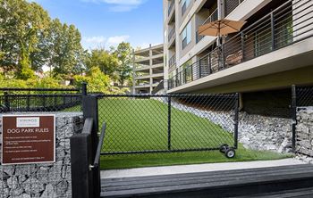 A sign on a fence that says "Vinings Dog Park Rules".