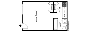 a floor plan of a room with a bed and a tv