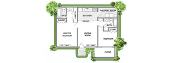 a floor plan of a house with bedrooms and a living room