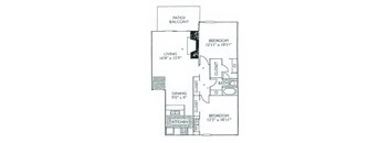 A floor plan of a home with a living room, dining room, kitchen, and three bedrooms.