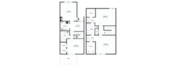 A floor plan of a two-story house with a living room, dining room, kitchen, two bathrooms, and two bedrooms.