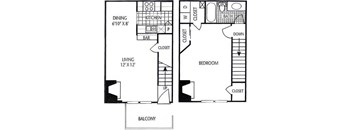 A black and white image of a floor plan for a two-story home.
