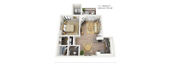 Del Sol Apartments One Bedroom 3D Floor Plan