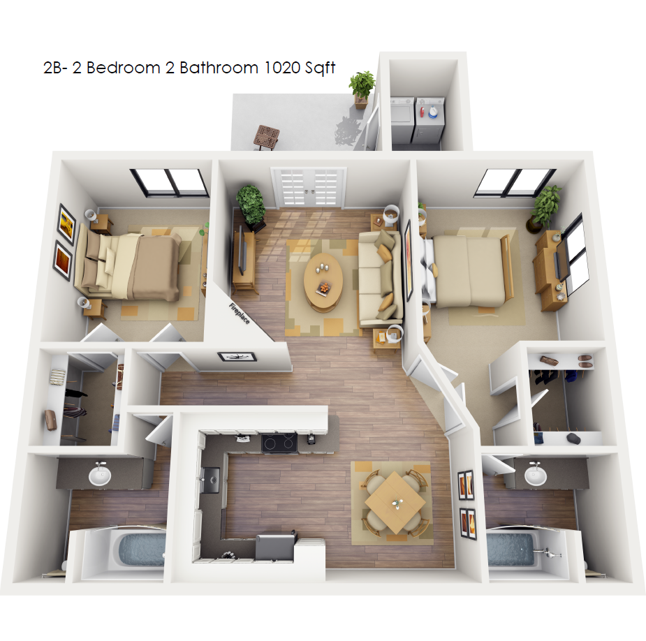 2 Bed 2 Bath 1020 Sq. Ft.