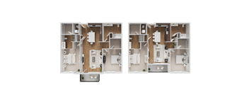 Two floor plans of a house with a kitchen, living room, and bathroom.