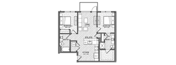 A black and white floor plan of a two-bedroom apartment.