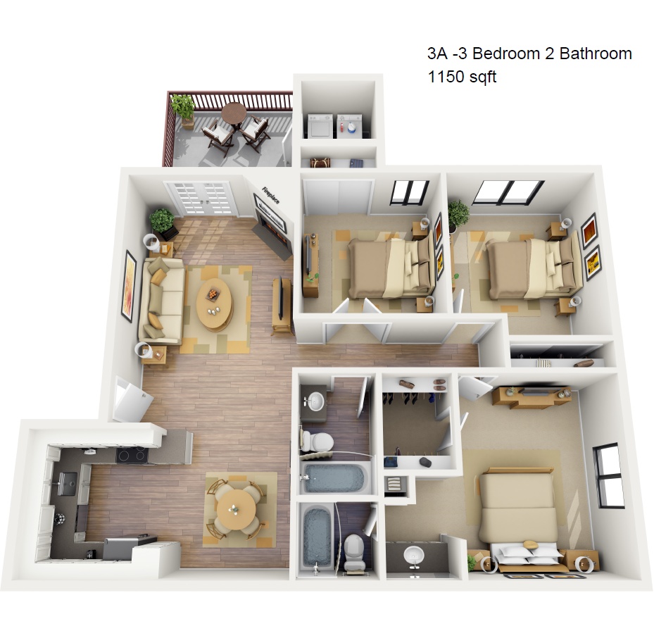 3 Bed 2 Bath 1150 Sq. Ft.