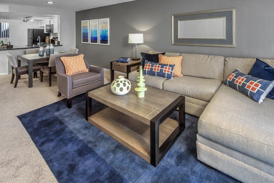 Newport Palms Apartments Model Living Room, Dining Room,  and Kitchen