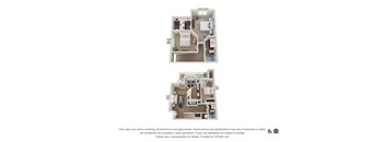 Two floor plans of an apartment with dimensions and furniture layout.