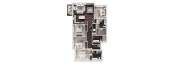 A floor plan of a house with a kitchen, living room, and bedrooms.