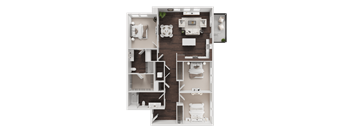 A detailed floor plan of a small apartment with a kitchen, living room, and bathroom.
