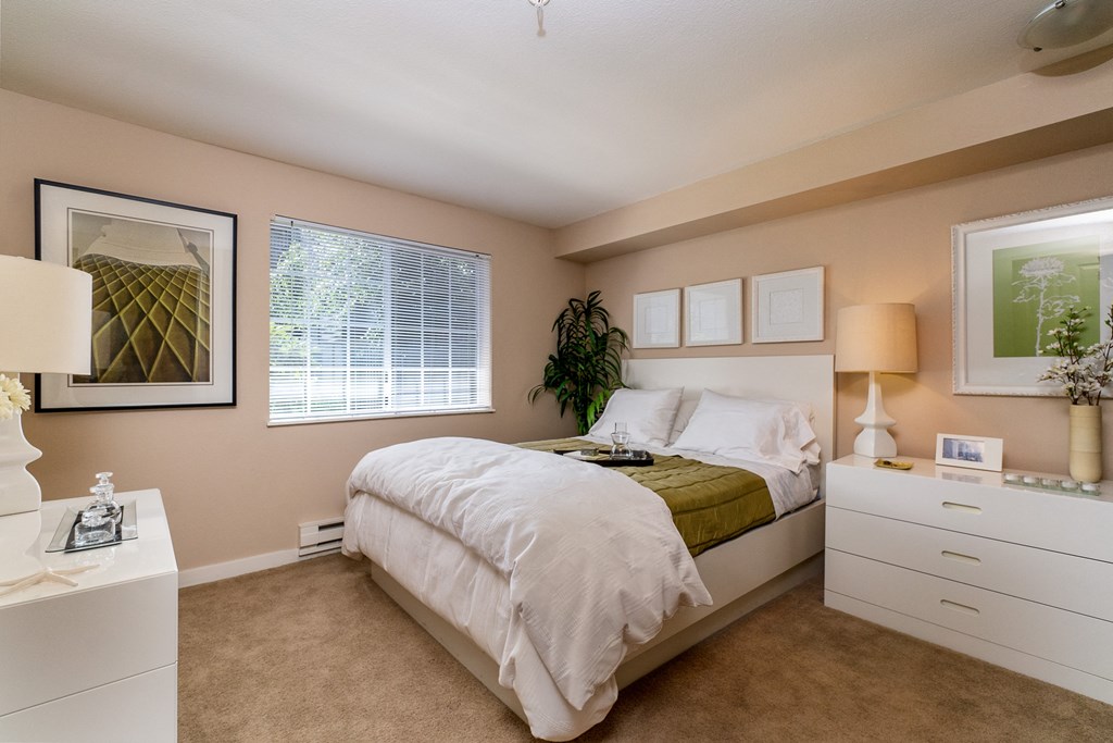 a bedroom with a bed and a dresser