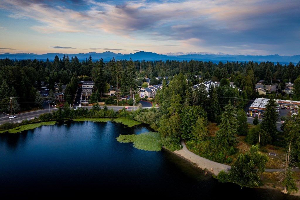 arial view of lake tahoe with the mountains in the background