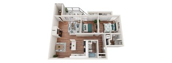 a 2 bedroom floor plan with a bathroom and a living room