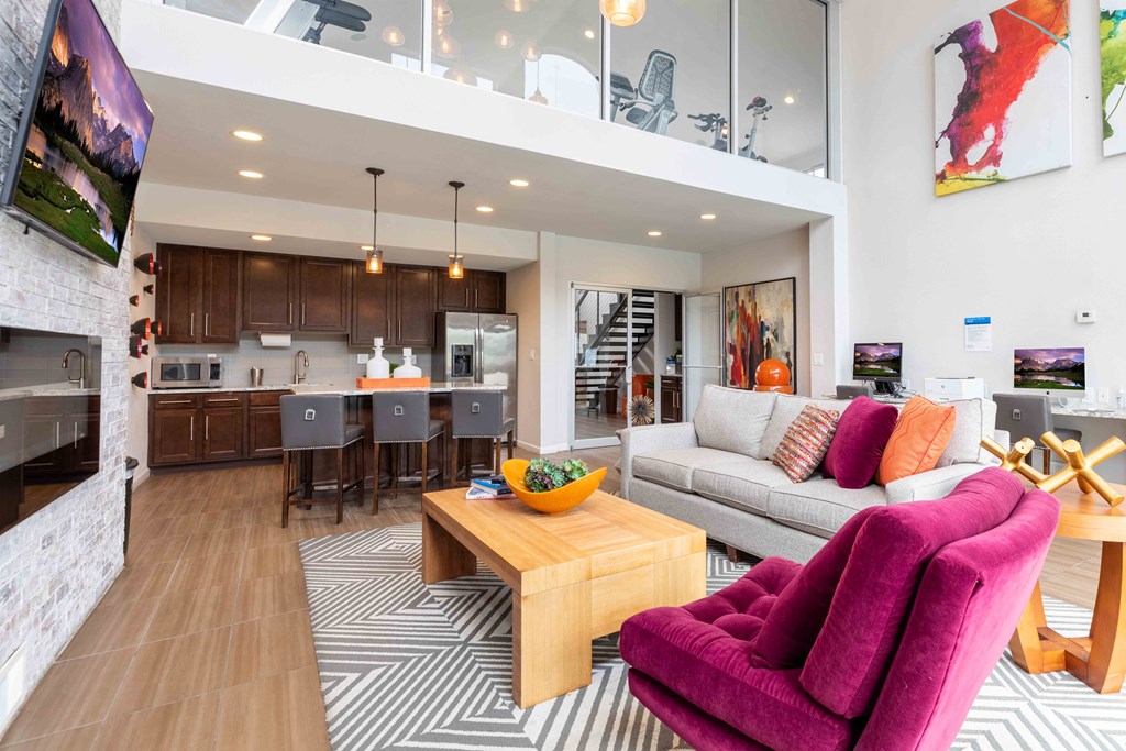 a living room with a couch and a table