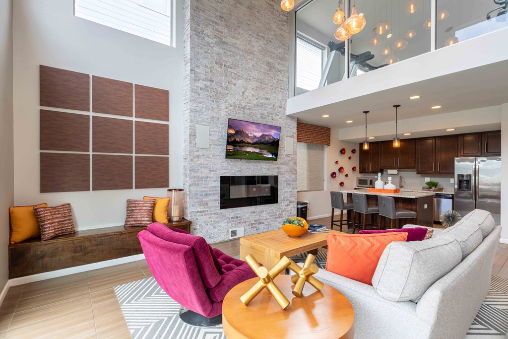 a living room with a couch and a table