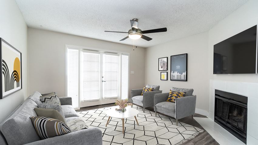 a living room with two couches and a fireplace - Photo Gallery