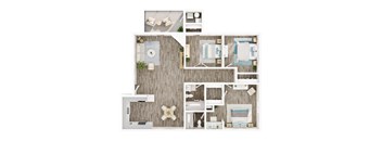 A floor plan of a house with a kitchen, living room, and bathroom.