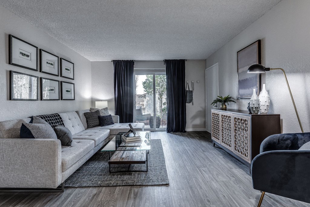 a living room with a couch and a coffee table