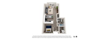 a stylized floor plan of a 1 bedroom apartment