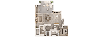 A floor plan of a house with a kitchen, living room, and bedrooms.