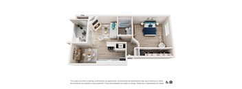 a stylized floor plan with a bedroom and a living room