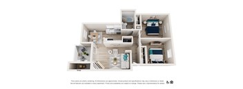a 2 bedroom floor plan with a bathroom and a bedroom