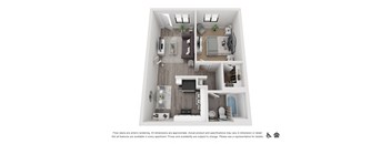 a 3d floor plan of a 1 bedroom apartment at the residences at silver hill in suit