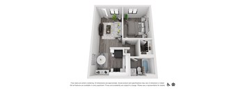 a 3d floor plan of a 1 bedroom apartment