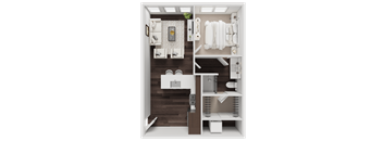 A small, neatly organized bathroom with a toilet, sink, and towel rack.