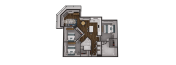 a floor plan of 3bd apt