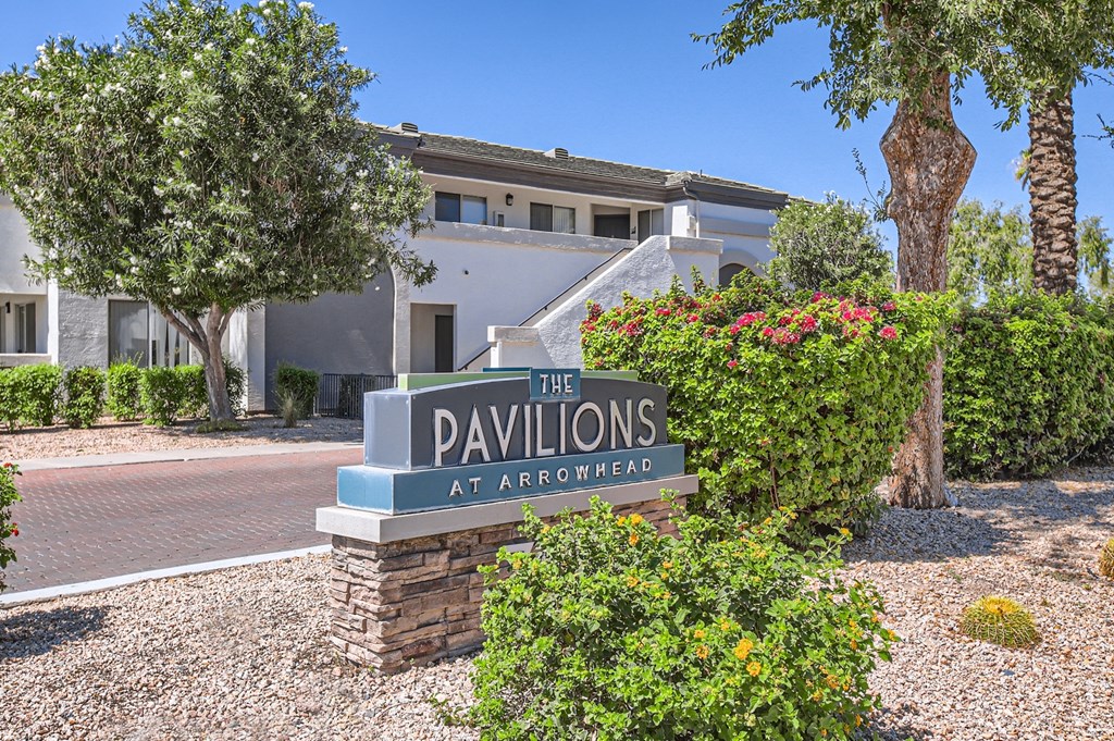an image of the pavilion at arrowhead apartments sign