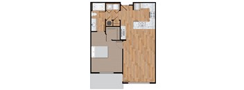 a floor plan of a small apartment with wood flooring