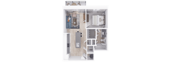 a furnished floor plan of a 1 bedroom apartment