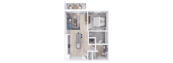 a furnished floor plan of a 1 bedroom apartment