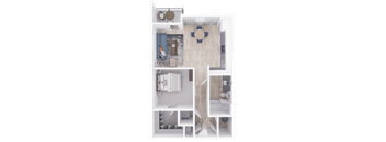 a furnished floor plan of a 1 bedroom apartment