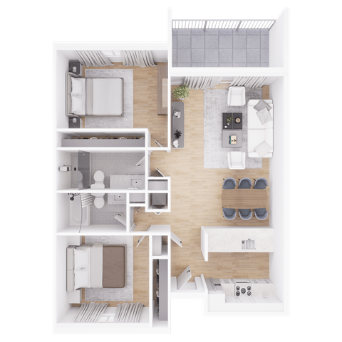 a floor plan of a bedroom with a bathroom and a living room