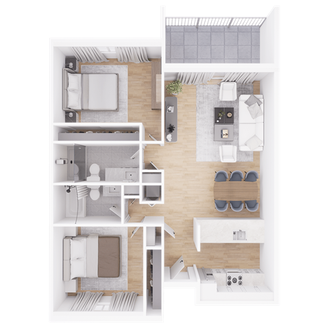 a floor plan of a bedroom with a bathroom and a living room