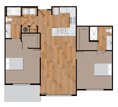 a floor plan of a small house with wood flooring