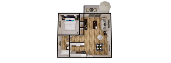 a rendering of our 1 bedroom floor plan