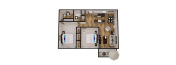2x2 bedroom floor plan at flats at pineclliff