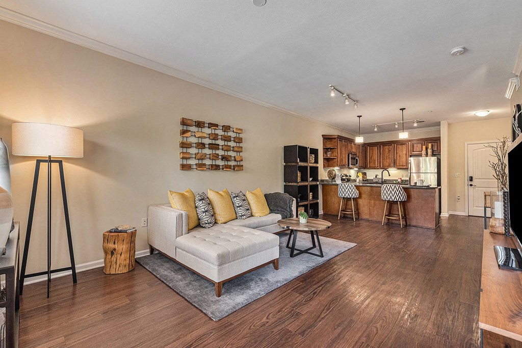 a living room with a couch and a table