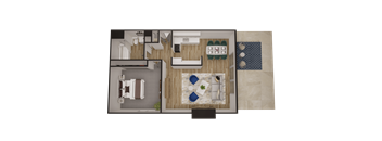 a floor plan of a small apartment with a living room and dining room