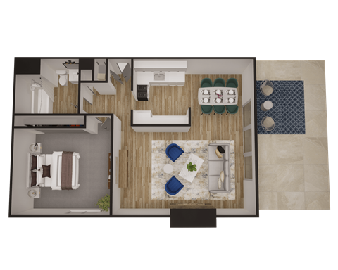 a floor plan of a small apartment with a living room and dining room
