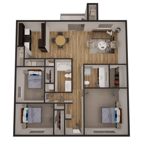 a floor plan of a 3 bedroom apartment