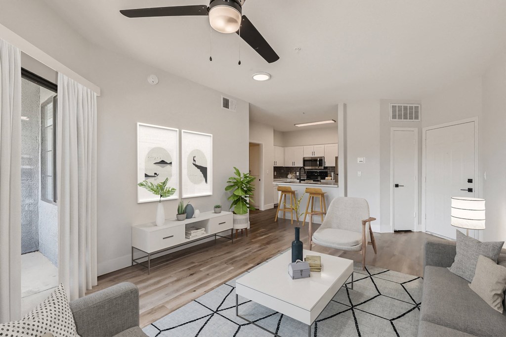 a living room with a couch and a table