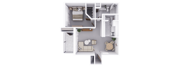 a stylized floor plan of a house with a bedroom and a living room