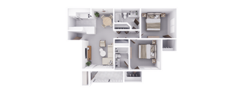 a 3d floor plan of a house with a bathroom and a bedroom